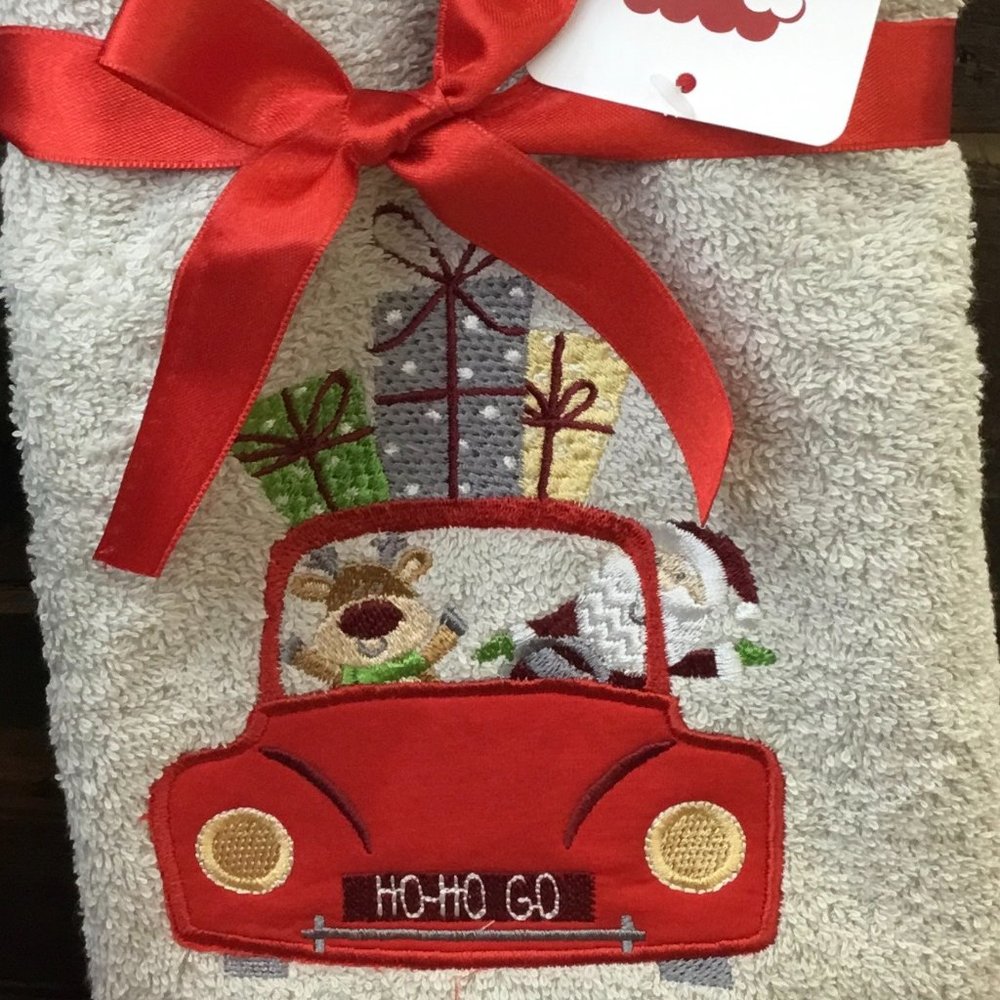 Beautiful Christmas Hand Towels. Ho Ho Ho Car 0655